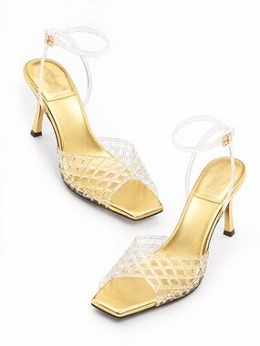 Jeffrey Campbell NWOT Jelly Heels Clear Gold Size 9 Feminine Luxe Princesscore